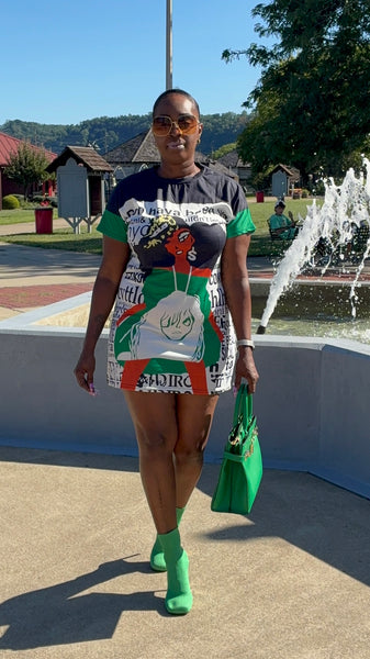 Diva Doll Green Crew Neck Short Sleeved Grapic Print Casual T-Shirt Oversized Mini Dress