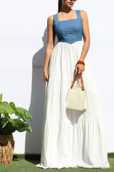 Effortless Muse Denim Colorblock Maxi Dress