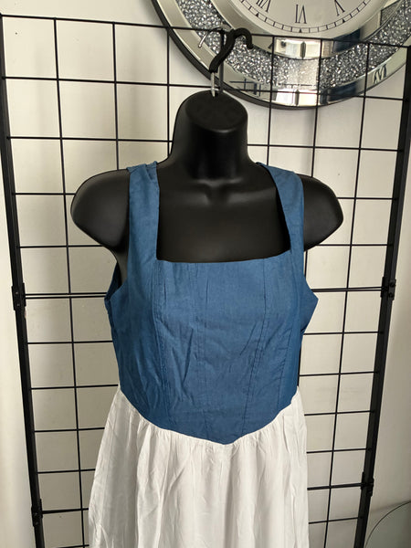 Effortless Muse Denim Colorblock Maxi Dress