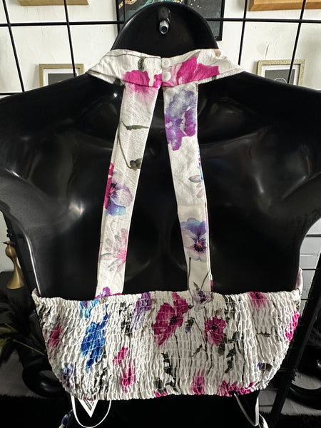 Petals in Paradise Floral Halter Sweetheart Neckline Crop Top Skirt Set