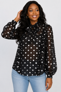 Midnight Monroe Sheer Polka Dot Blouse – J Elise Boutique
