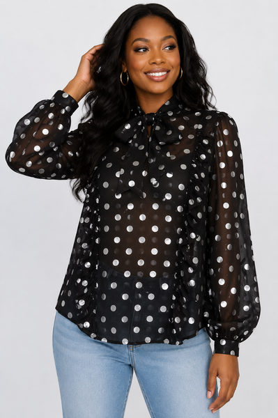 Midnight Monroe Sheer Polka Dot Blouse