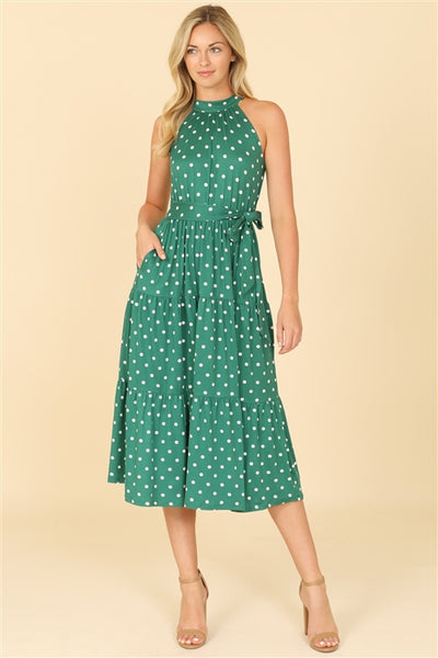 Emerald Monroe Polka Dot Halter Midi Dress