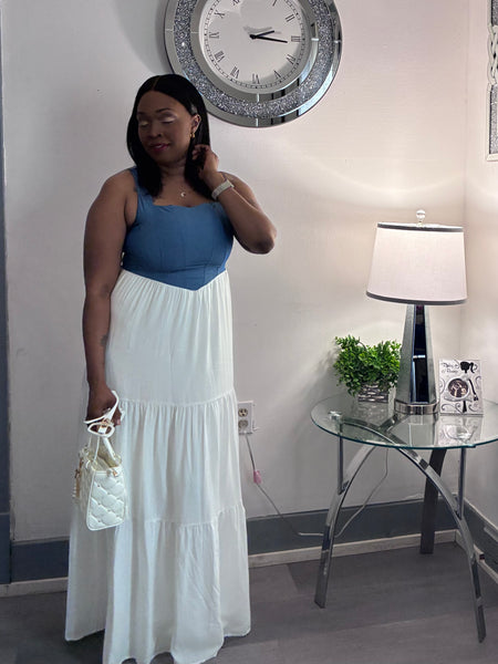 Effortless Muse | Women’s Denim Colorblock Maxi Dress