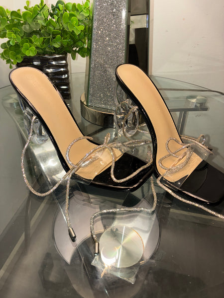Open Toe Transparent Clear Desire Link Statement Heel (Black)