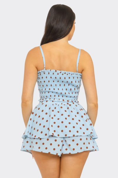 Sky Blue Sweetheart Polka Dot Shorts Set