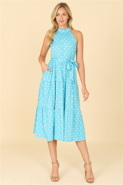 Monroe Sky Blue Polka Dot Midi Dress