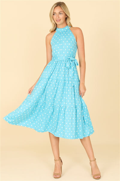 Monroe Sky Blue Polka Dot Midi Dress