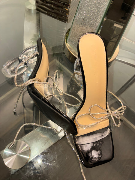 Open Toe Transparent Clear Desire Link Statement Heel (Black)