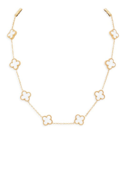 Luxe Clover Station Gold-Plated & White Charm Necklace