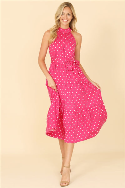 Pink Monroe Polka Dot Halter Midi Dress