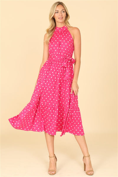 Pink Monroe Polka Dot Halter Midi Dress