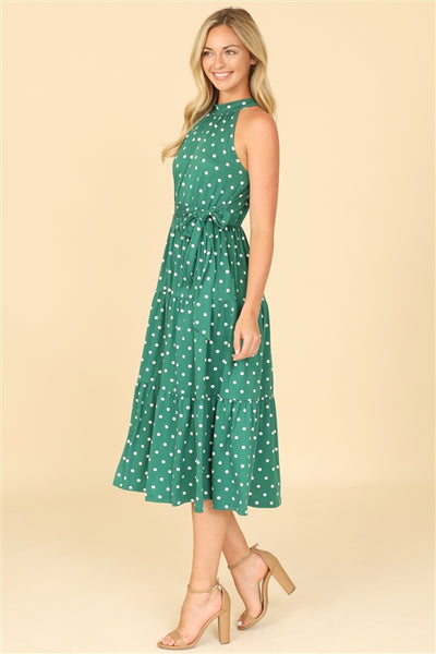 Emerald Monroe Polka Dot Halter Midi Dress