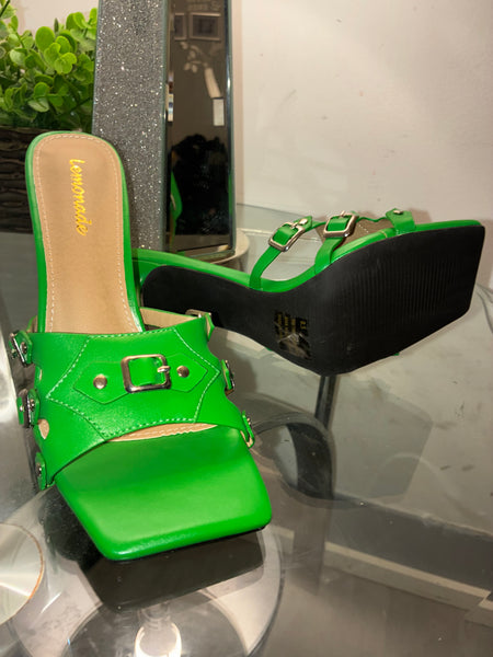 The Love Edit Buckle Mule Stiletto – Square Toe Statement Heel - Green
