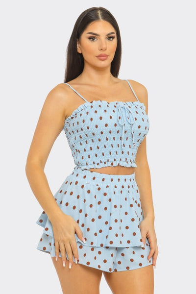 Sky Blue Sweetheart Polka Dot Shorts Set
