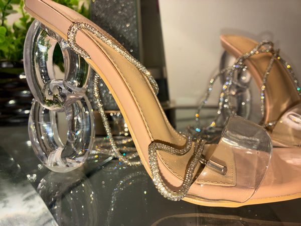 Open Toe Transparent Clear Desire Link Statement Heel (Nude)