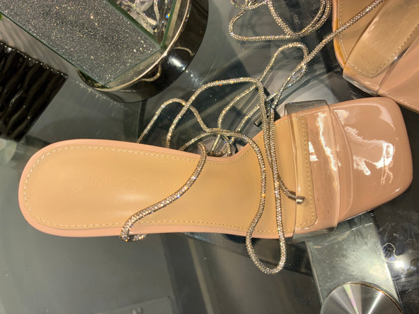 Open Toe Transparent Clear Desire Link Statement Heel (Nude)