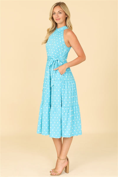 Monroe Sky Blue Polka Dot Midi Dress
