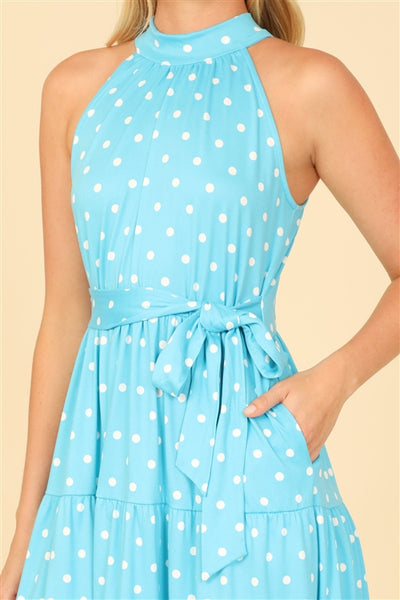 Monroe Sky Blue Polka Dot Midi Dress
