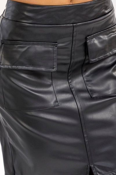Soft Power Faux Leather Midi Skirt