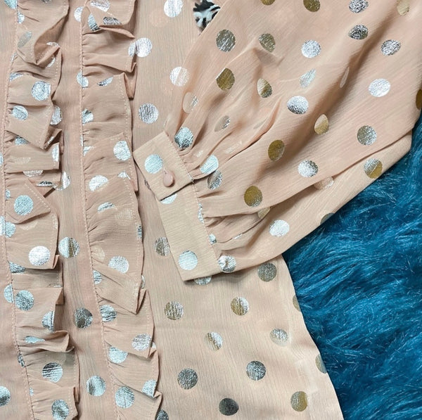 Monroe Metallic Dot Ruffle Blouse – Blush Pink