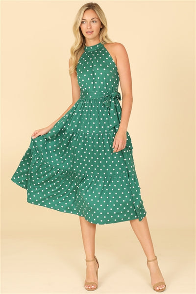 Emerald Monroe Polka Dot Halter Midi Dress