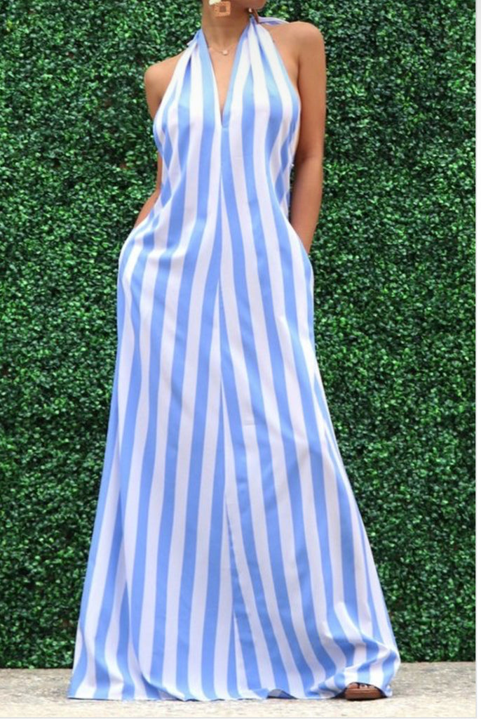 Something Casual Light Blue Halter Open Back Long Flowy Maxi Dress Sid J Elise Boutique Something Casual Light Blue Halter Open Back Long Flowy Maxi Dress Sid J Elise Boutique