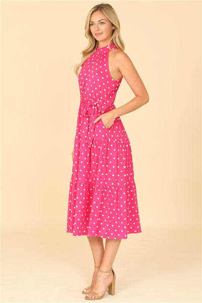 Pink Monroe Polka Dot Halter Midi Dress
