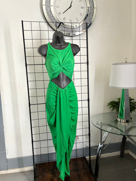 Make Reservations Kelly Green Cut Out Midi Dress