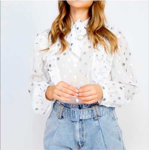Monroe White Sheer Polka Dot Blouse