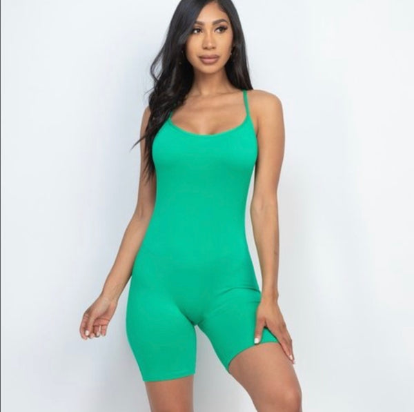 Double Dare Romper Open Back Ruched Design Green or Red