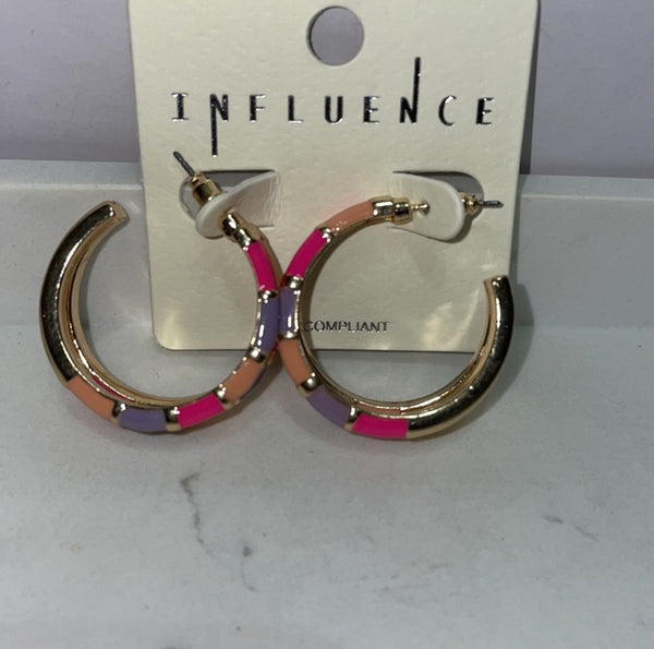 Golden Love Coral/Pink/Lavender Color Block Hoop Earrings