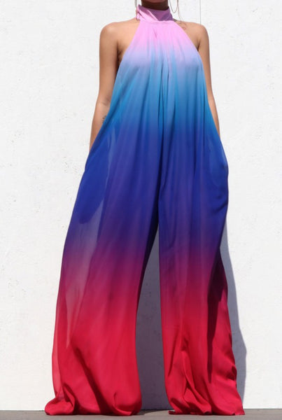 Dream Drip Ombré Multi Color Flowy Wide Leg Jumpsuit