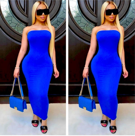 Buy Me Bae Royal Blue Tube Top Fitted Midi Maxi Dress