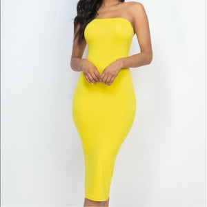 Brighter Days Yellow Fitted Strapless Halter Tube Top Midi Maxi Dress J Elise Boutique Brighter Days Yellow Fitted Strapless Halter Tube Top Midi Maxi Dress J Elise Boutique