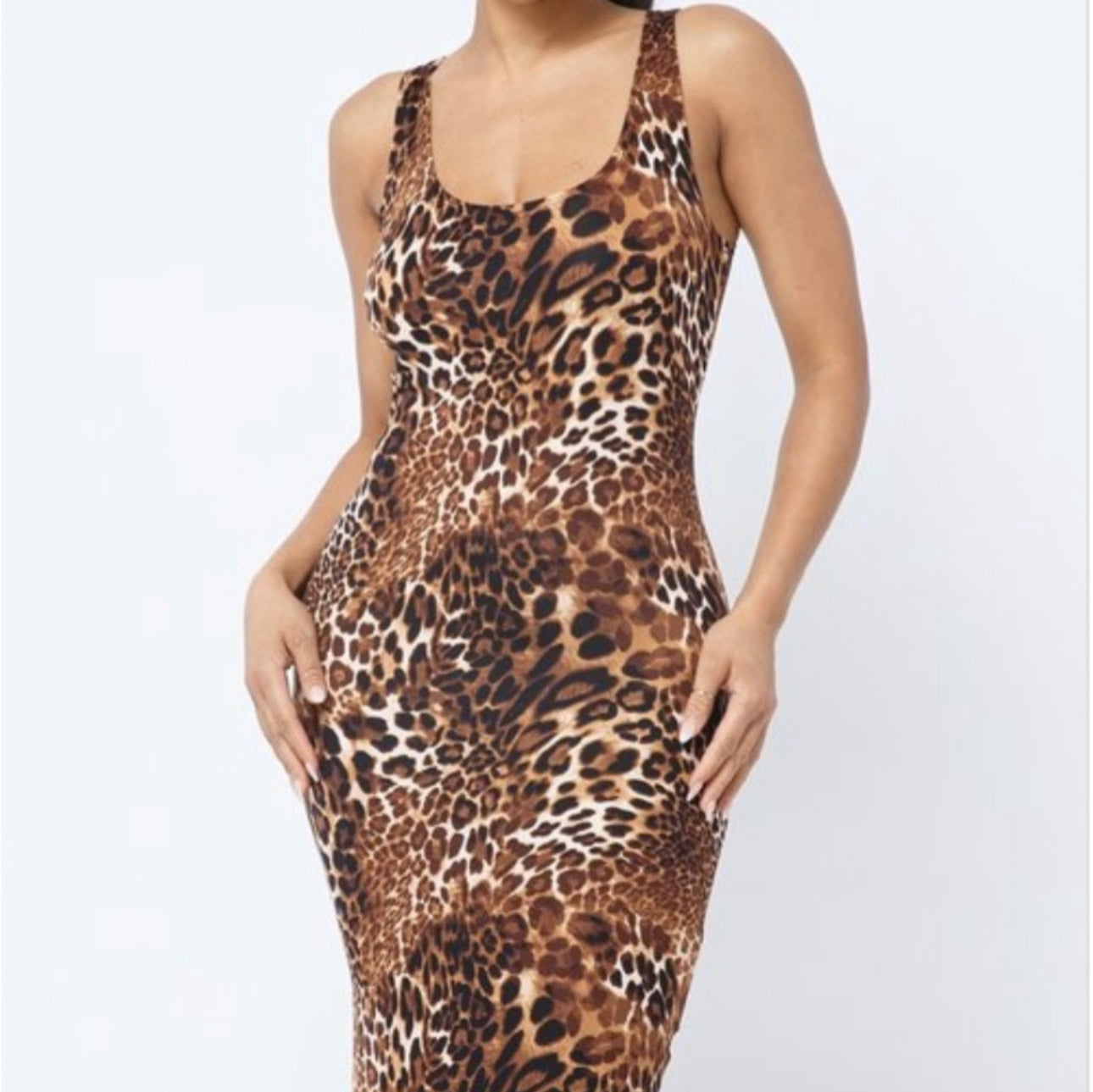 Unfazed Brown Leopard Animal Print Tank Top Sleeveless Midi Bodycon Dress
