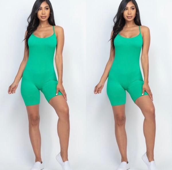 Double Dare Romper Open Back Ruched Design Green or Red