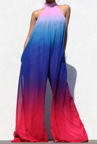 Dream Drip Ombré Multi Color Flowy Wide Leg Jumpsuit