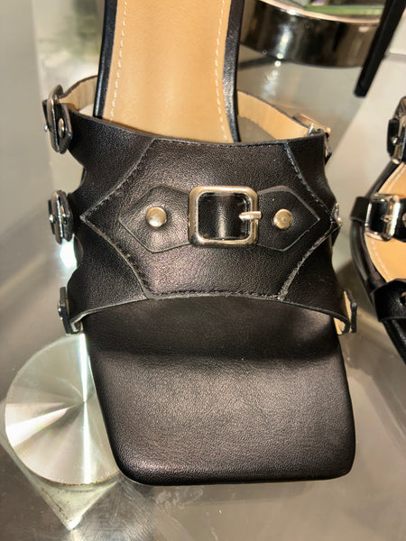 The Love Edit Buckle Mule Stiletto – Square Toe Statement Heel - Black