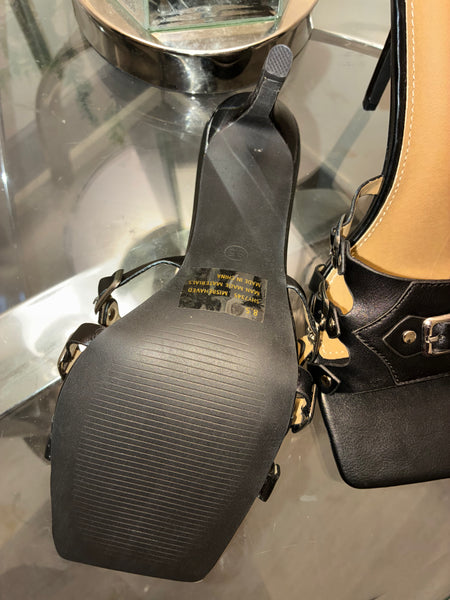 The Love Edit Buckle Mule Stiletto – Square Toe Statement Heel - Black