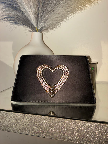 Part Of The Moment Black Rhinestone EmblemClutch Handbag