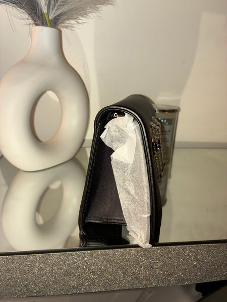 Part Of The Moment Black Rhinestone EmblemClutch Handbag