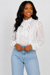Monroe White Sheer Polka Dot Blouse – J Elise Boutique