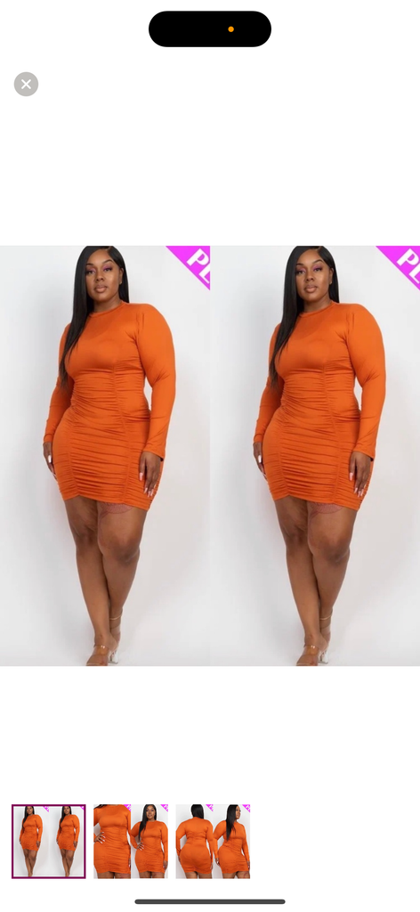 Ready and Ruched Mango Orange Long Sleeve Fitted Midi Dress J Elise Boutique Ready and Ruched Mango Orange Long Sleeve Fitted Midi Dress J Elise Boutique