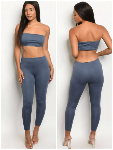 Yes She Did Two Piece Ribbed Bandu Tube Top & Ribbed Leggings Set (2 Colors)