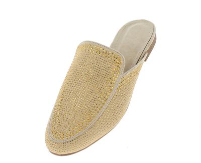 Turns To Gold All Over Rhinestone Slide Loafer Mules