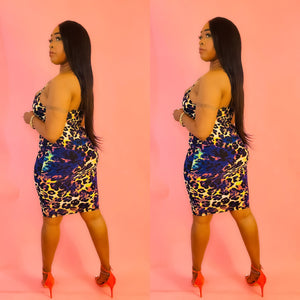 Play Hard Multi Color Leopard Print Skinny Strap Midi Dress