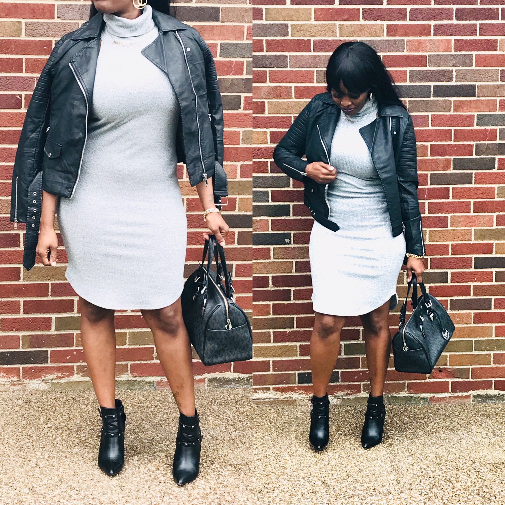 J. ELISE BOUTIQUE Simplicity. Throw on your favorite moto jacket and boots and it's a look!  grey sleeveless ribbed midi dress with turtleneck  Country: USA Fabric Content: 96% RAYON 4% SPANDEX Size Scale: S(4-6)-M(8-10)-L(12-14) Description: L: 40" B: 32" W: 30"
