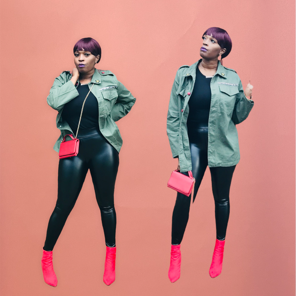 J. ELISE BOUTIQUE OLIVE MILITARY UTILITY JACKET  Long sleeve open front military jacket with front pockets, red button details  Fabric Content: 100% COTTON Size Scale: XS(0-4)-M(8-10)-L(12-14) Description: L: 28" B: 36" W: 38" Great fabric Great quality