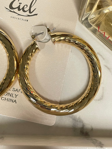 My Way Gold Textured Chunky Hoop Earrings